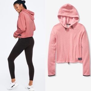 PINK VS VICTORIA'S SECRET Sweater Knit Pullover Hoodie Pink Black Trim Cropped M